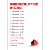 Opningstider Jul og Nyttår 2017 / 2018