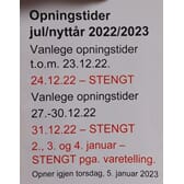 Opningstider jul/nyttår 2022/2023